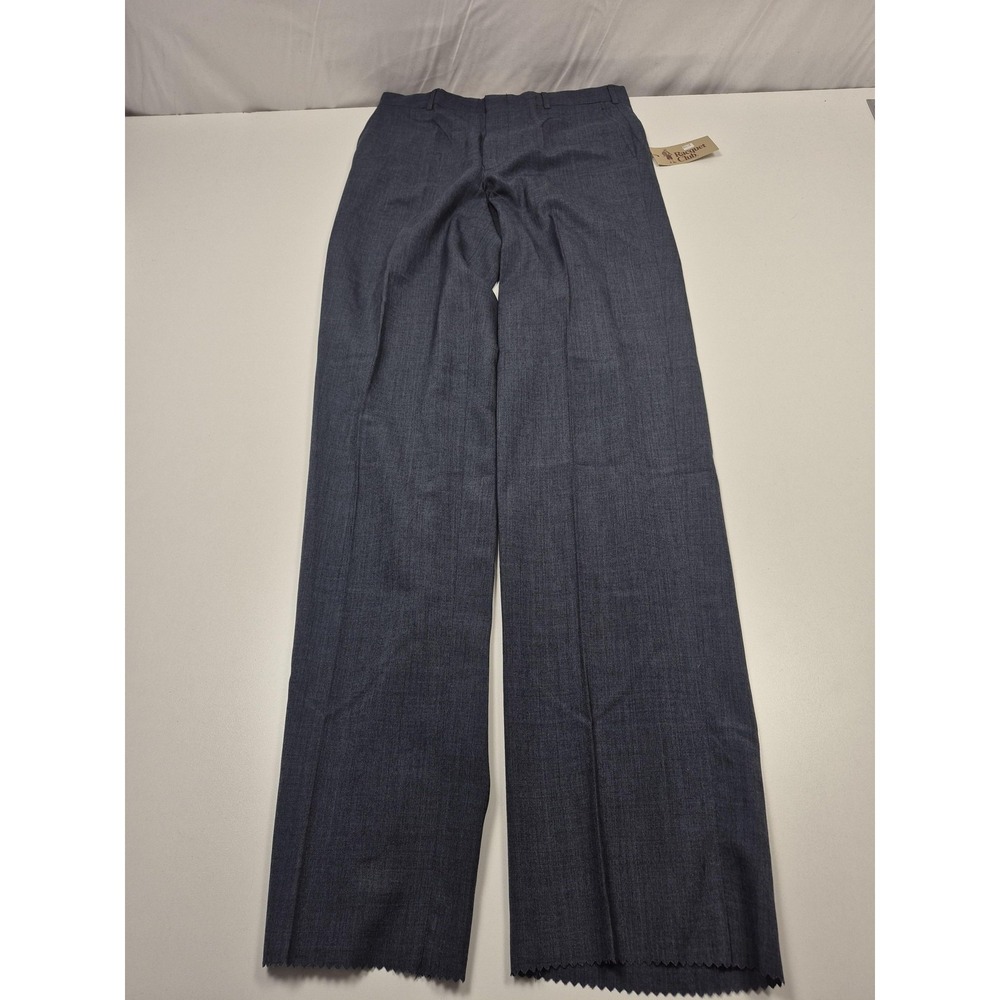 VTG Racquet Club Dress Pants Men's 32x36 Blue Wool Blend Flat Front Unhemmed USA